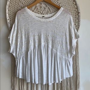 Free People Oversized White Peasant Top. XS